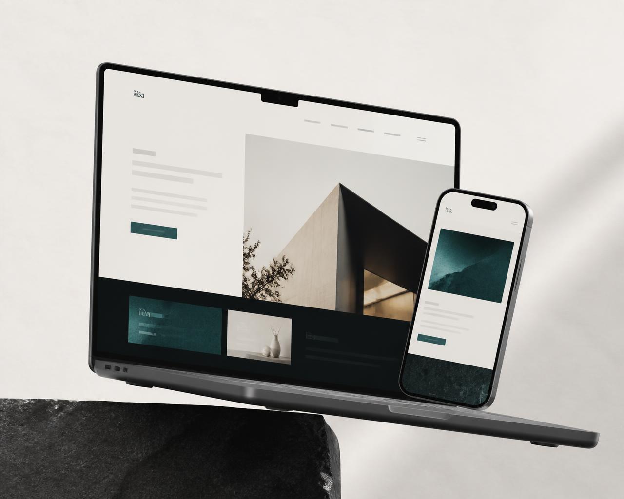 Preview of a modern small business website shown on a laptop and phone
